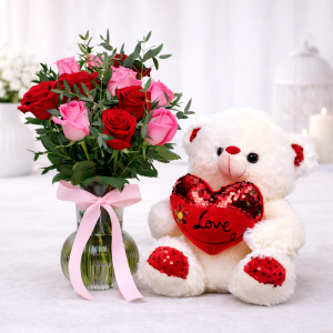 cuteb 11 Red & pink Roses in  Vase